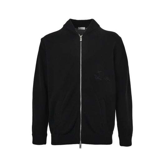 Dior signature letter embroidered zipper sweater jacket