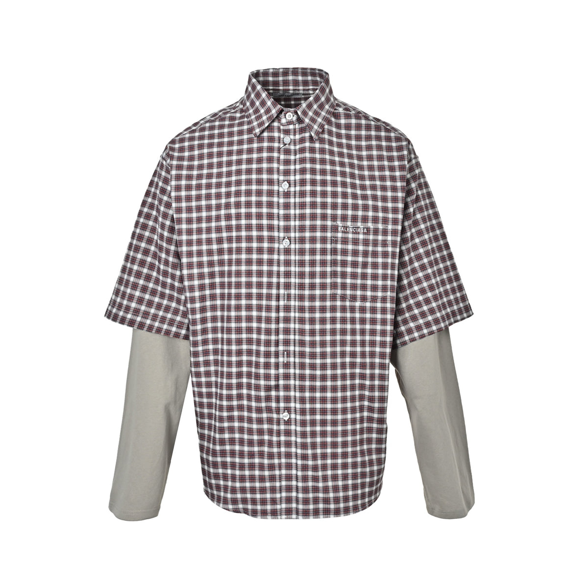 Balenciaga new 26ss plaid short-sleeved fake two-piece shirt