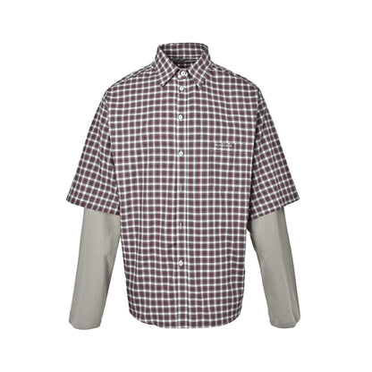 Balenciaga new 26ss plaid short-sleeved fake two-piece shirt