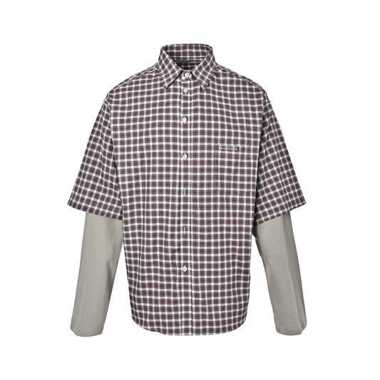 Balenciaga new 26ss plaid short-sleeved fake two-piece shirt