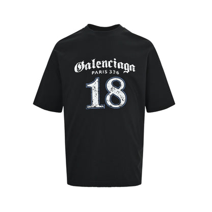 Balenciaga/Balanciaga Gothic Letter No. 18 Cracked Printed Short Sleeves