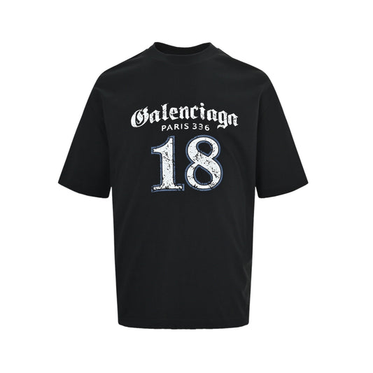 Balenciaga/Balanciaga Gothic Letter No. 18 Cracked Printed Short Sleeves