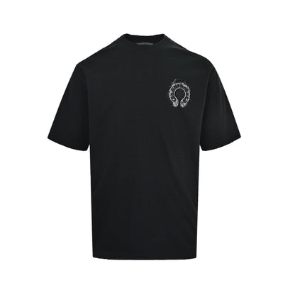 Chrome Hearts Horseshoe Embroidery Smoke Splashed Ink Hole Short Sleeves