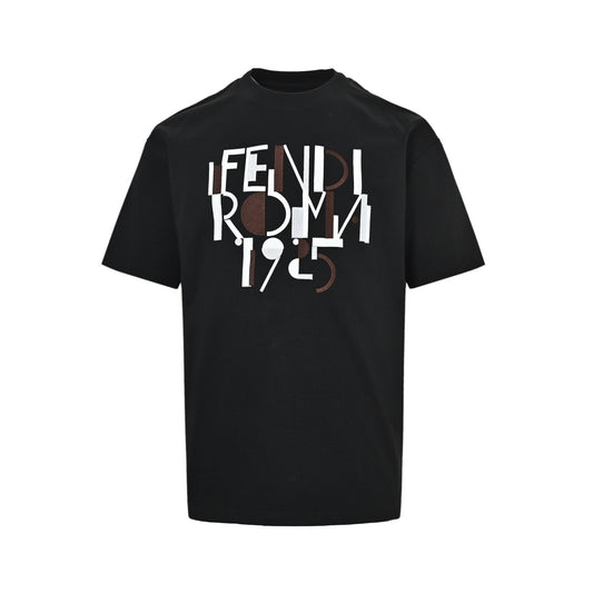Fendi 26ss geometric letter embroidery printed short sleeves