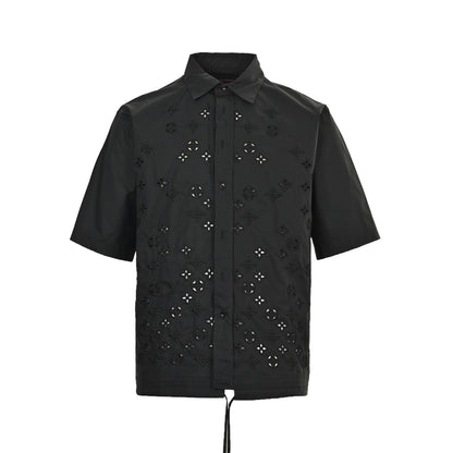 Louis Vuitton 25ss presbyopic embroidered hollow short-sleeved shirt