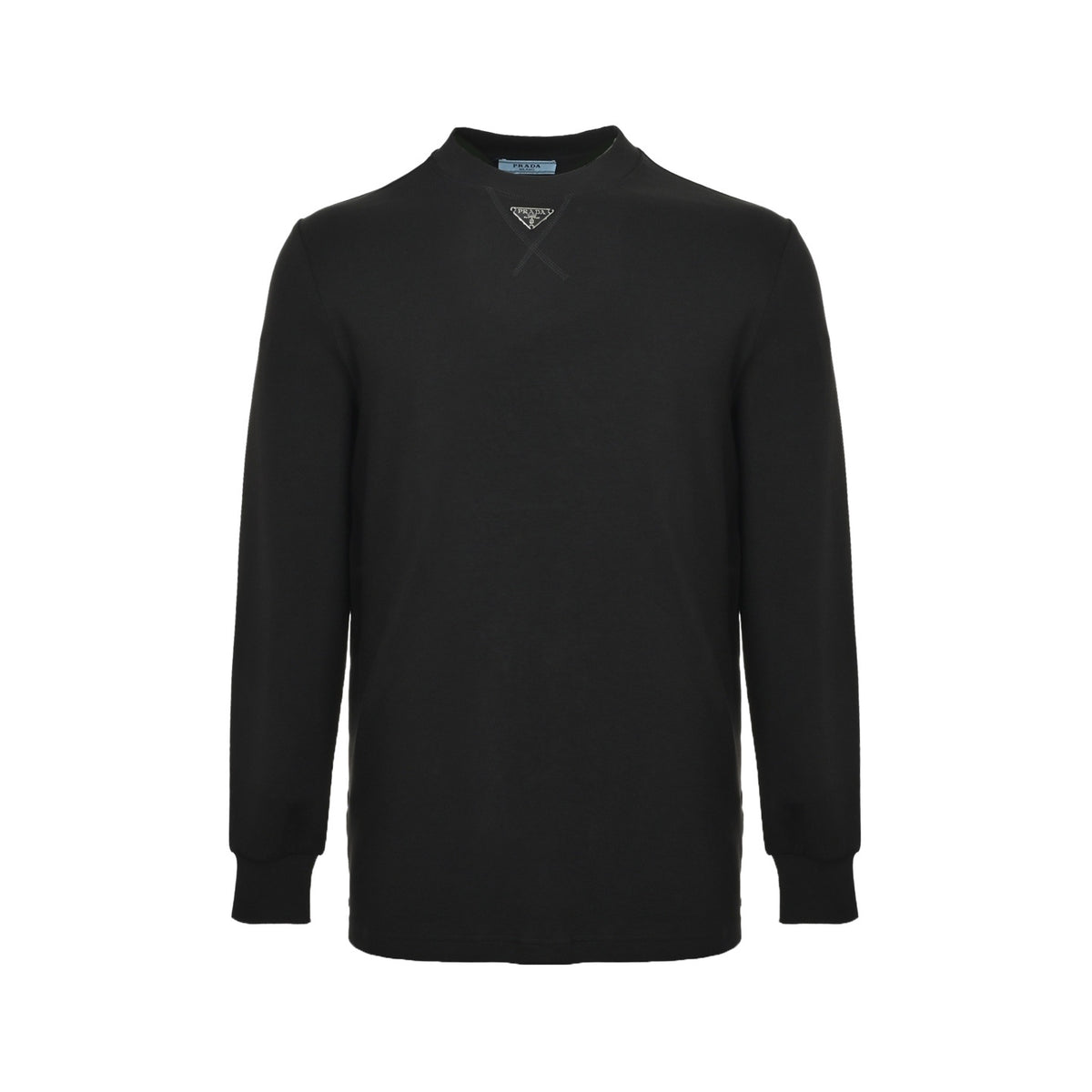 Prada neckline hand-stitched triangle logo long-sleeved T-shirt