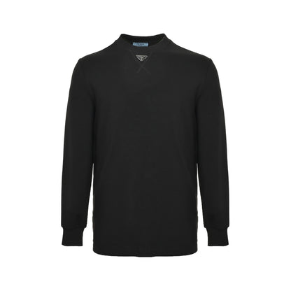 Prada neckline hand-stitched triangle logo long-sleeved T-shirt