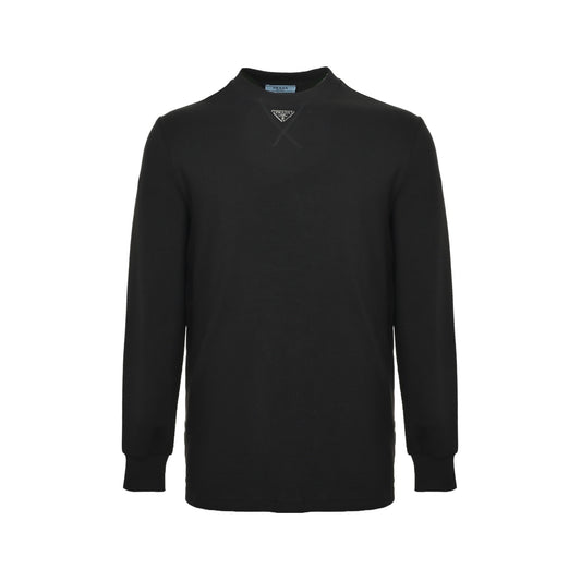 Prada neckline hand-stitched triangle logo long-sleeved T-shirt