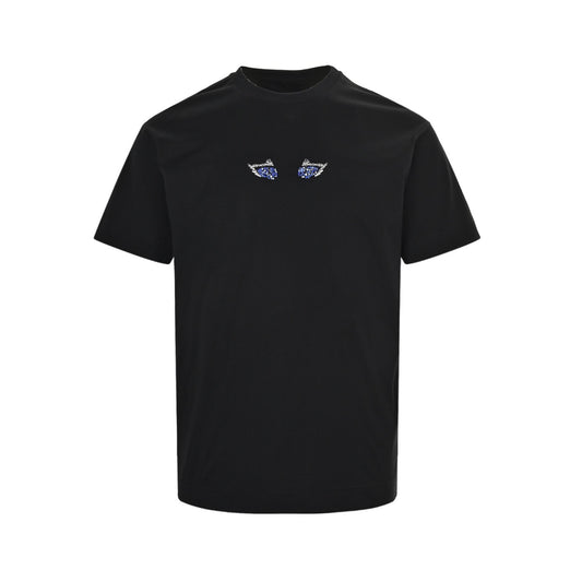 GIVENCHY 25ss rhinestone cat eye embroidered short sleeves
