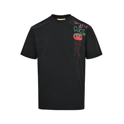 Gucci 26ss contrasting tassel embroidered short sleeves