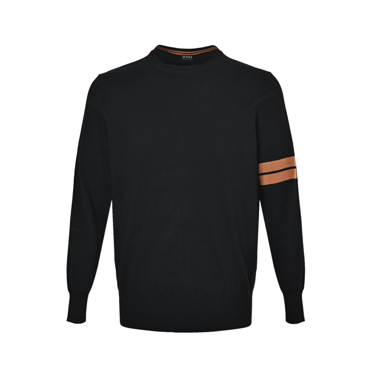 Zegna wool knitted crew neck sweater with horizontal stripes