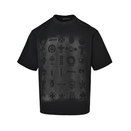 Chrome Hearts Fully Printed Logo Laser Destruction Washed Short Sleeves
