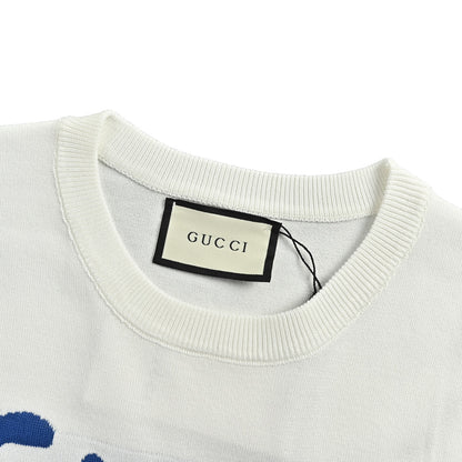 Gucci graffiti smiley logo letters jacquard knitted short sleeves
