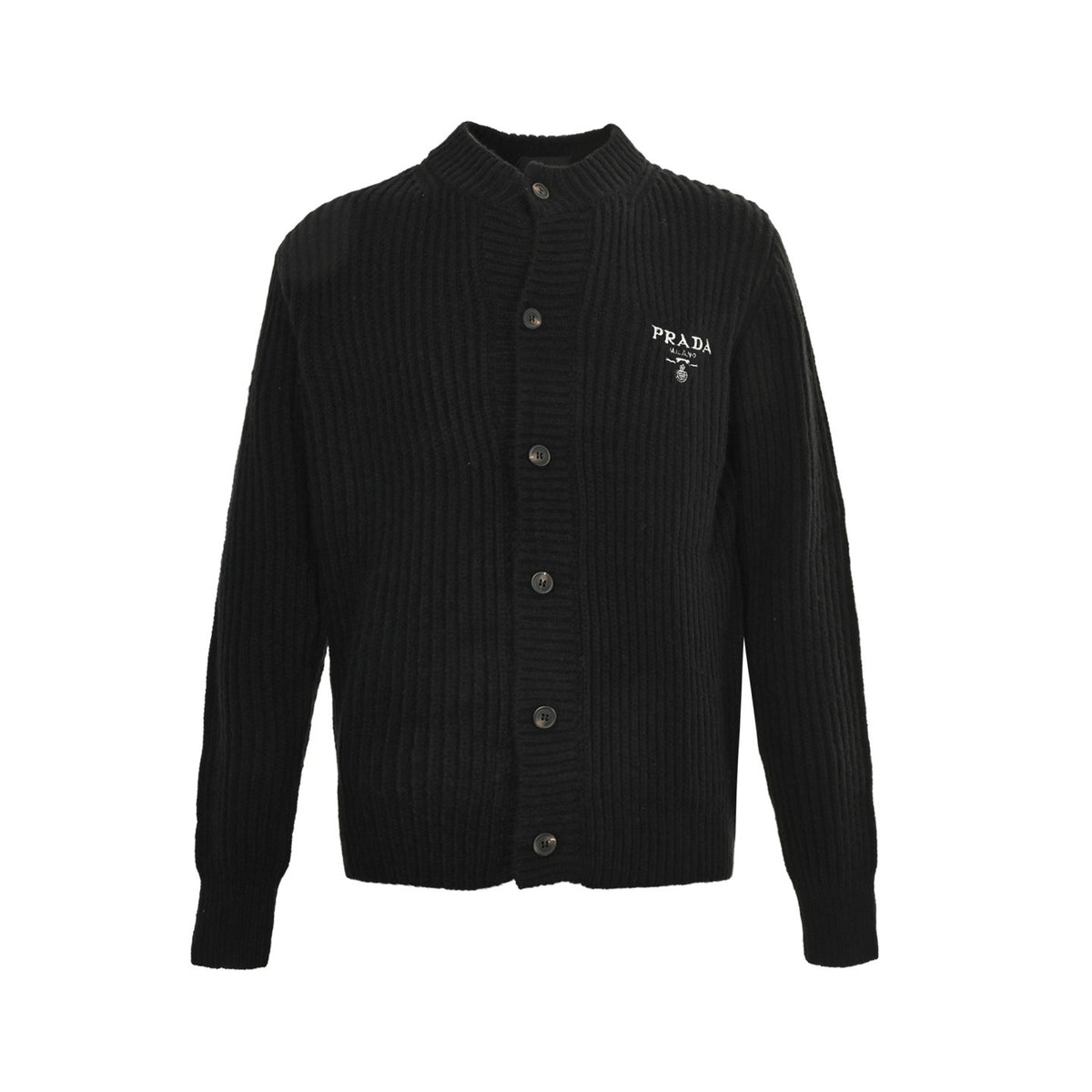Prada embroidered logo thick-knit wool cardigan