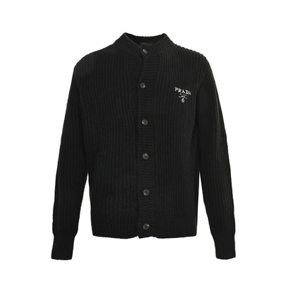 Prada embroidered logo thick-knit wool cardigan