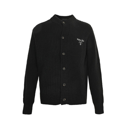 Prada embroidered logo thick-knit wool cardigan