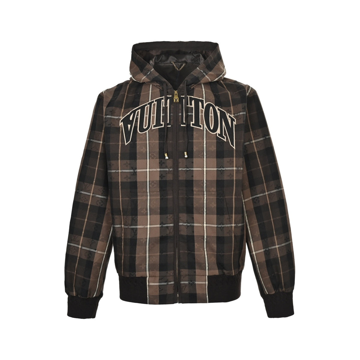 Louis Vuitton old pattern plaid letter embroidered zipper hooded jacket
