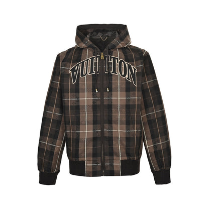 Louis Vuitton old pattern plaid letter embroidered zipper hooded jacket