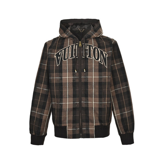 Louis Vuitton old pattern plaid letter embroidered zipper hooded jacket