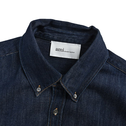 Ami Paris small love embroidered denim long-sleeved shirt