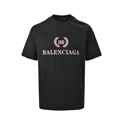 Balenciaga pink wheat ear letter print short sleeves