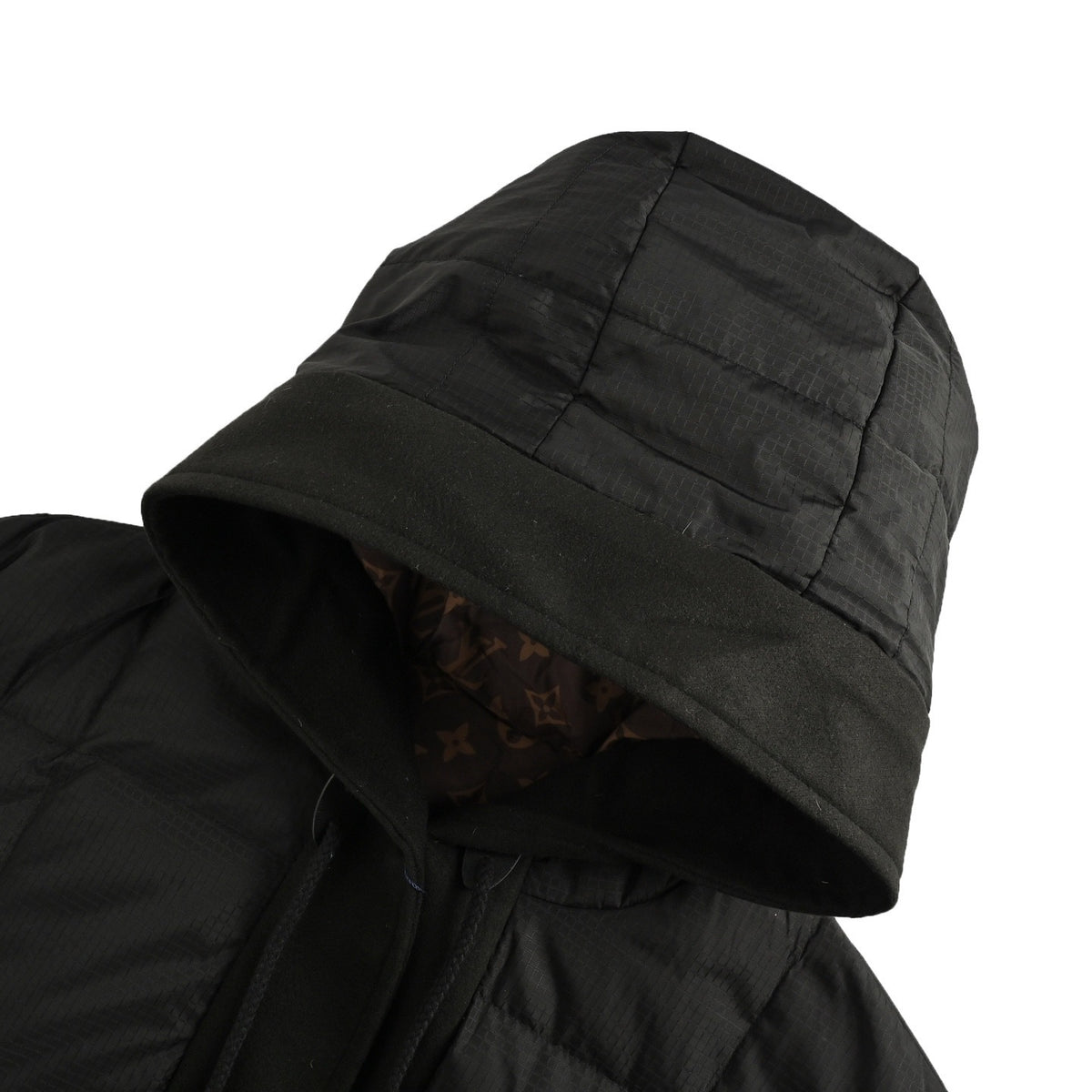 Louis Vuitton embossed leather label fine plaid hooded down jacket