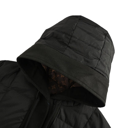 Louis Vuitton embossed leather label fine plaid hooded down jacket
