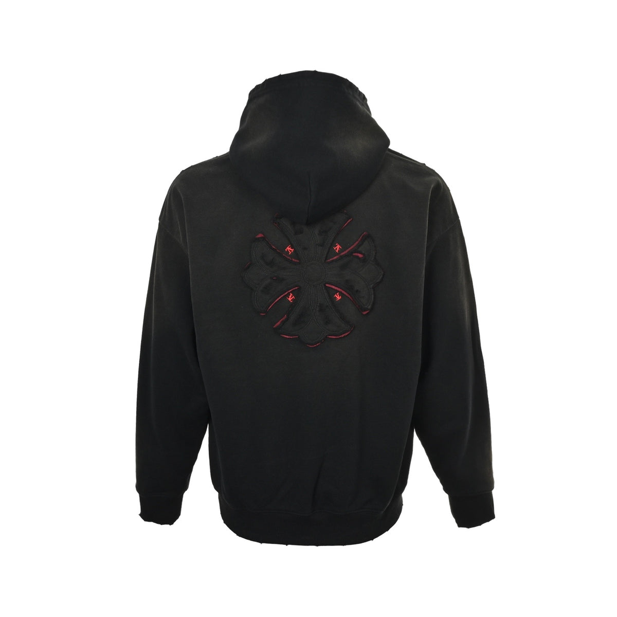 Chrome Hearts cross patch embroidered washed burnt flower hooded sweatshirt