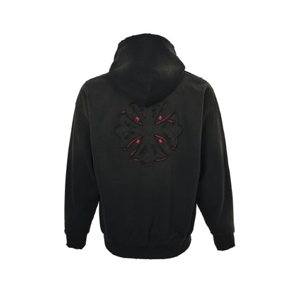 Chrome Hearts cross patch embroidered washed burnt flower hooded sweatshirt