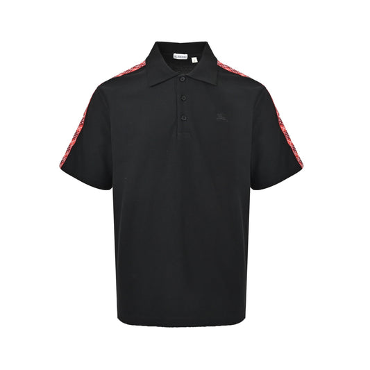 Burberry Red Ribbon War Horse Embroidered Check Shoulder Polo Short Sleeve
