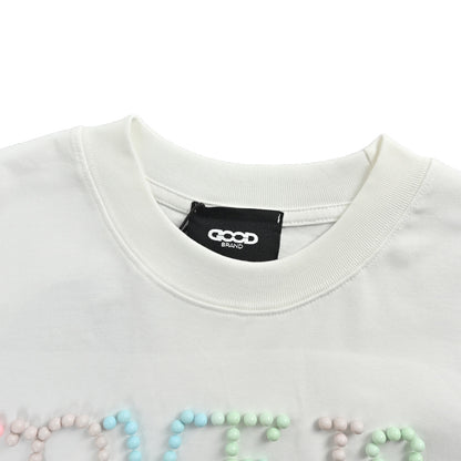 Good Brand Macaron Pearl Letter Slogan Short Sleeve