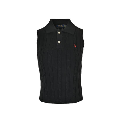 Ralph Lauren pony embroidered cable lapel sleeveless vest