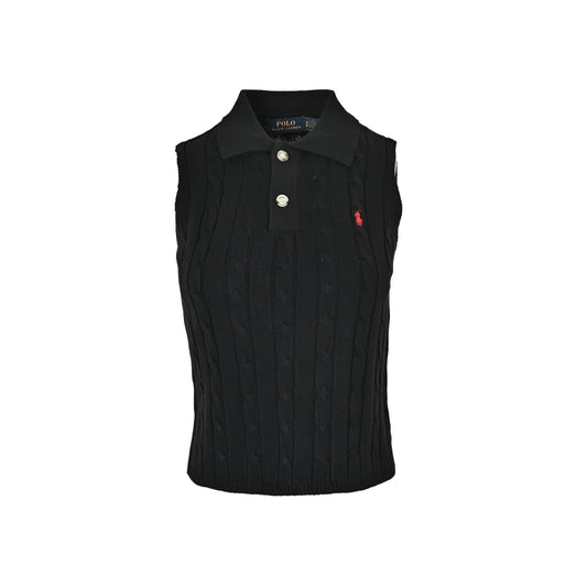 Ralph Lauren pony embroidered cable lapel sleeveless vest