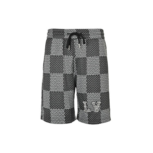 Louis Vuitton rhinestone letter logo checkerboard shorts