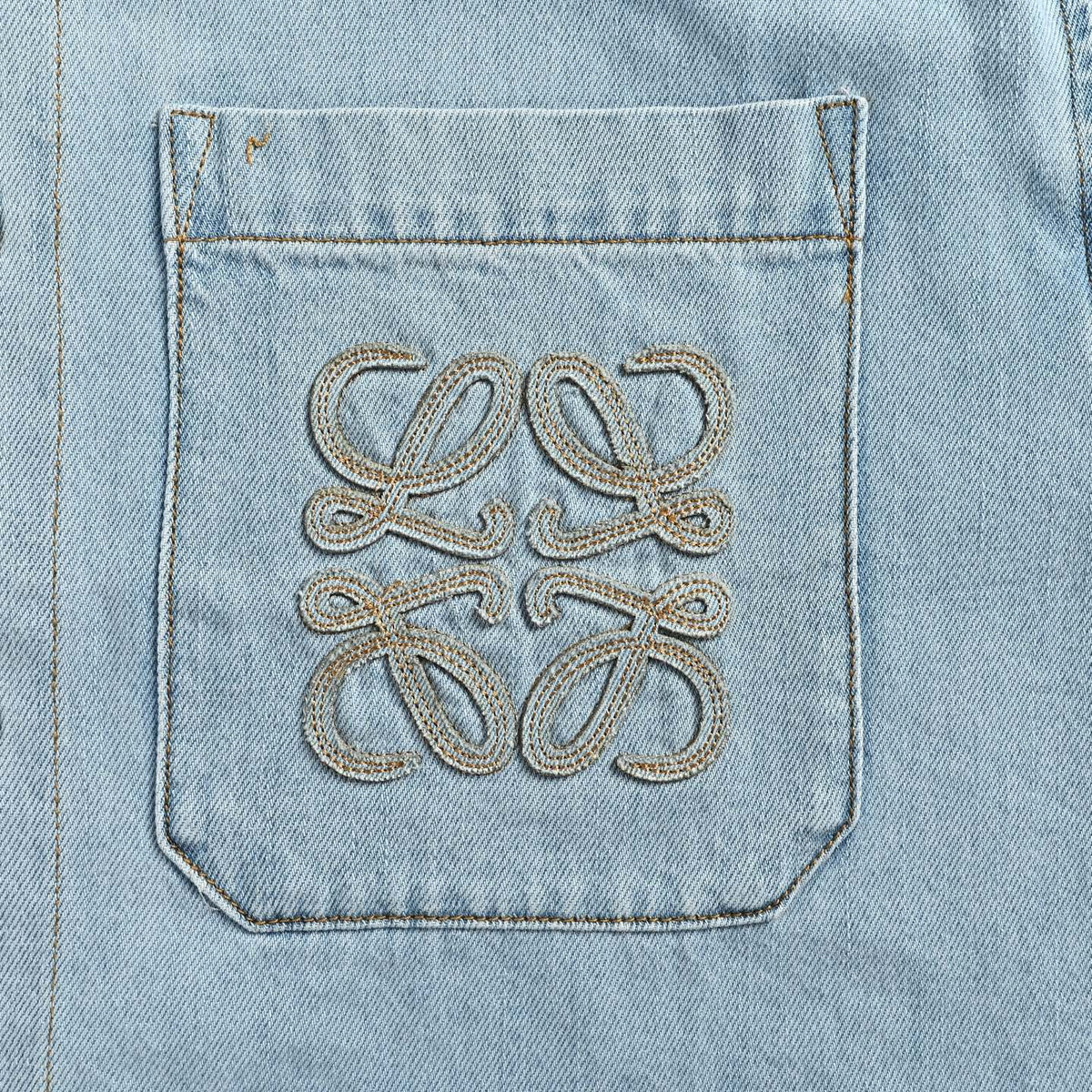 Loewe/Luo Yiwei embroidered denim short-sleeved shirt