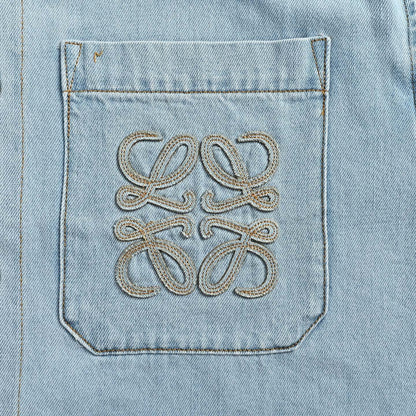 Loewe/Luo Yiwei embroidered denim short-sleeved shirt
