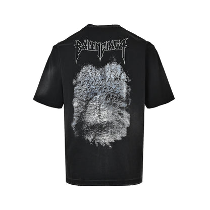 Balenciaga washed Eiffel Tower print destroyed round neck short sleeves
