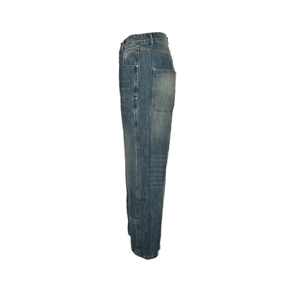Louis Vuitton 24Fw enamel button washed frayed work jeans