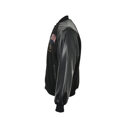 Adidas embroidered logo patchwork leather quilted baseball jacket