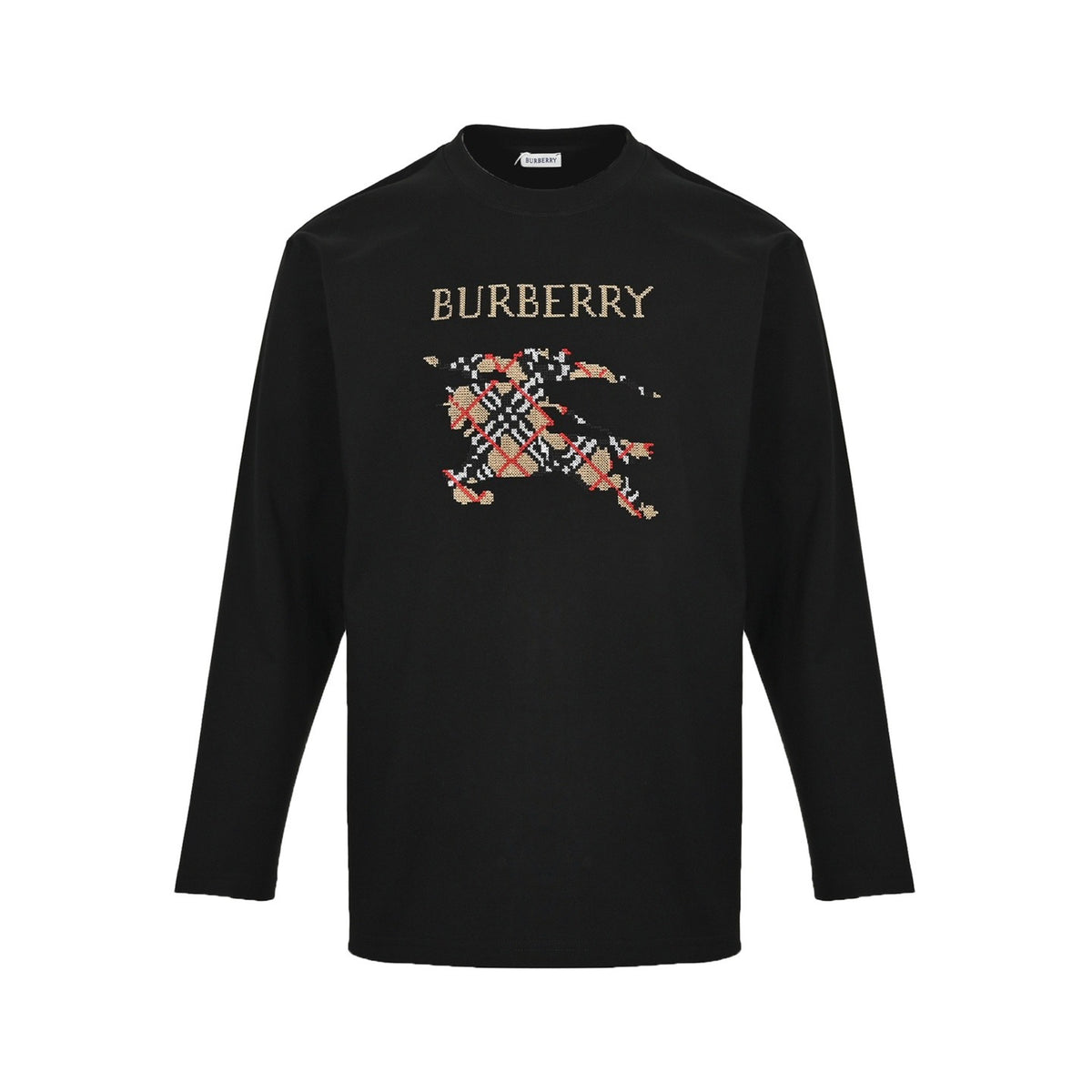 Burberry plaid war horse embroidery long-sleeved T-shirt
