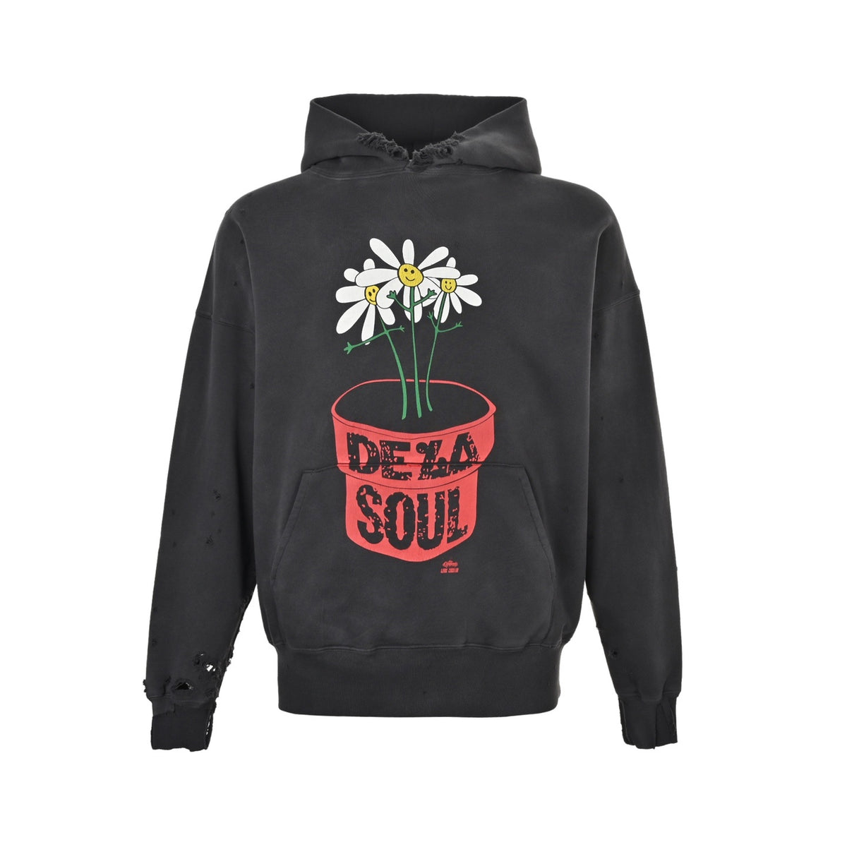 SAINT MICHAEL potted flower distressed hooded sweatshirt