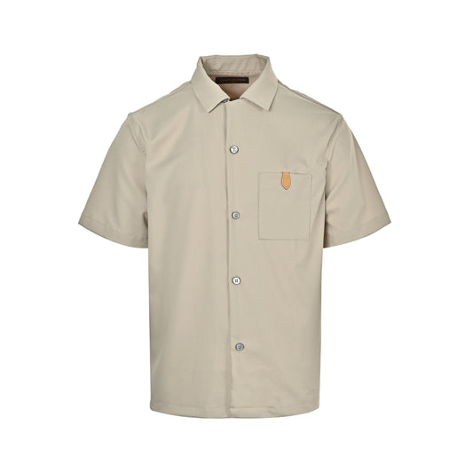 Louis Vuitton pocket leather label silk cotton velvet blend short-sleeved shirt