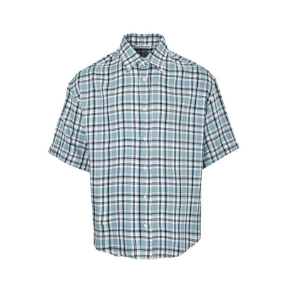Acne Studios blue and white plaid short-sleeved shirt