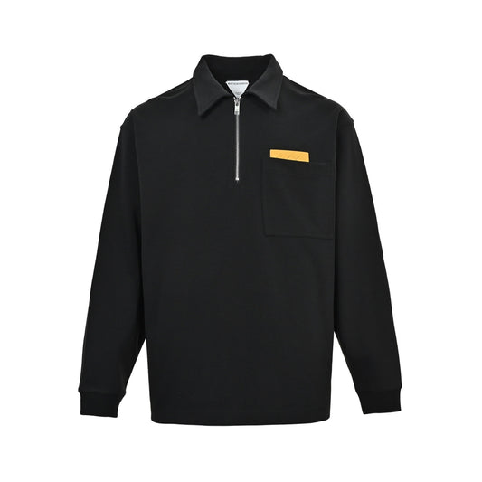 Bottega Veneta/BV half-zip woven pocket long-sleeved POLO shirt