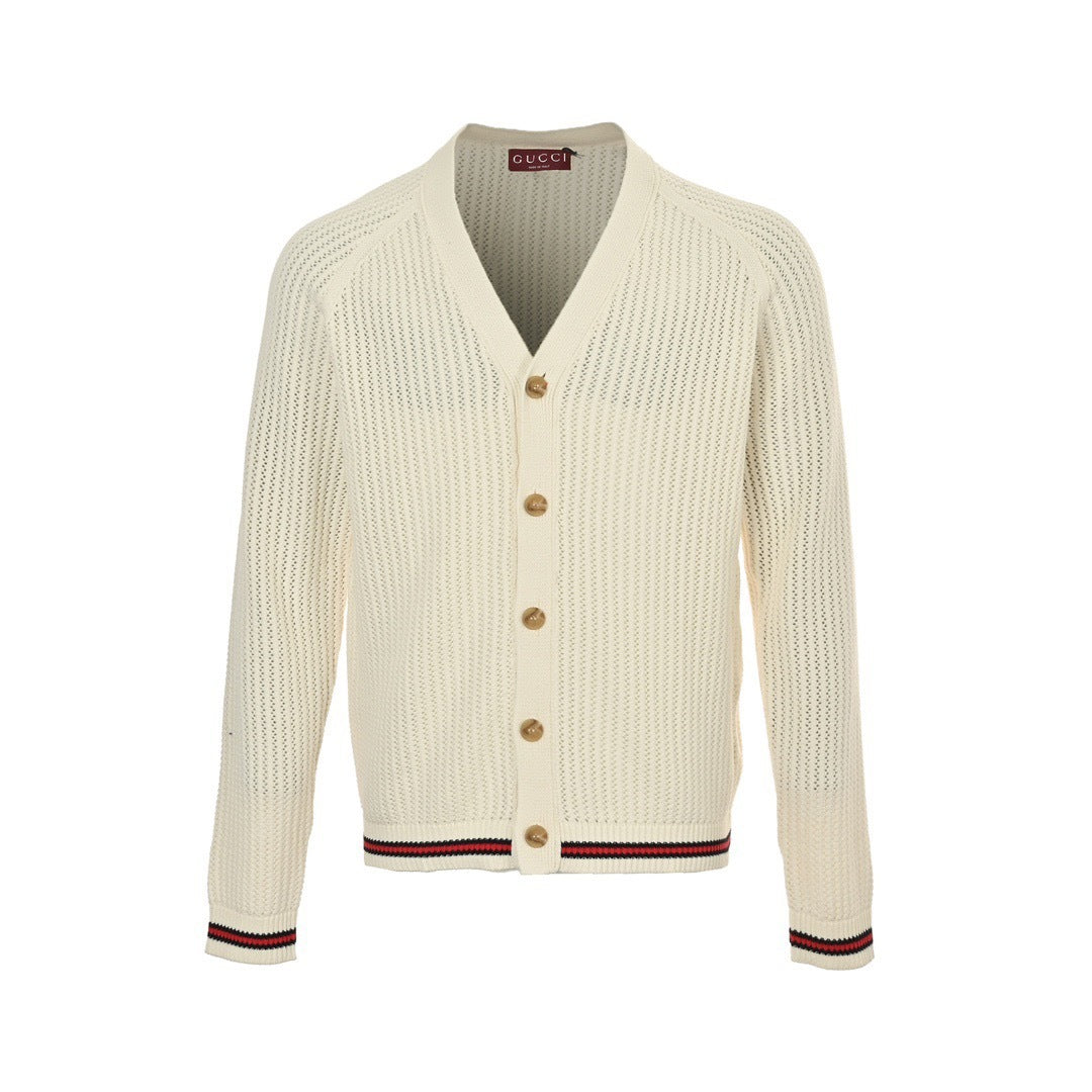 Gucci 24Fw hem striped thick knit sweater cardigan