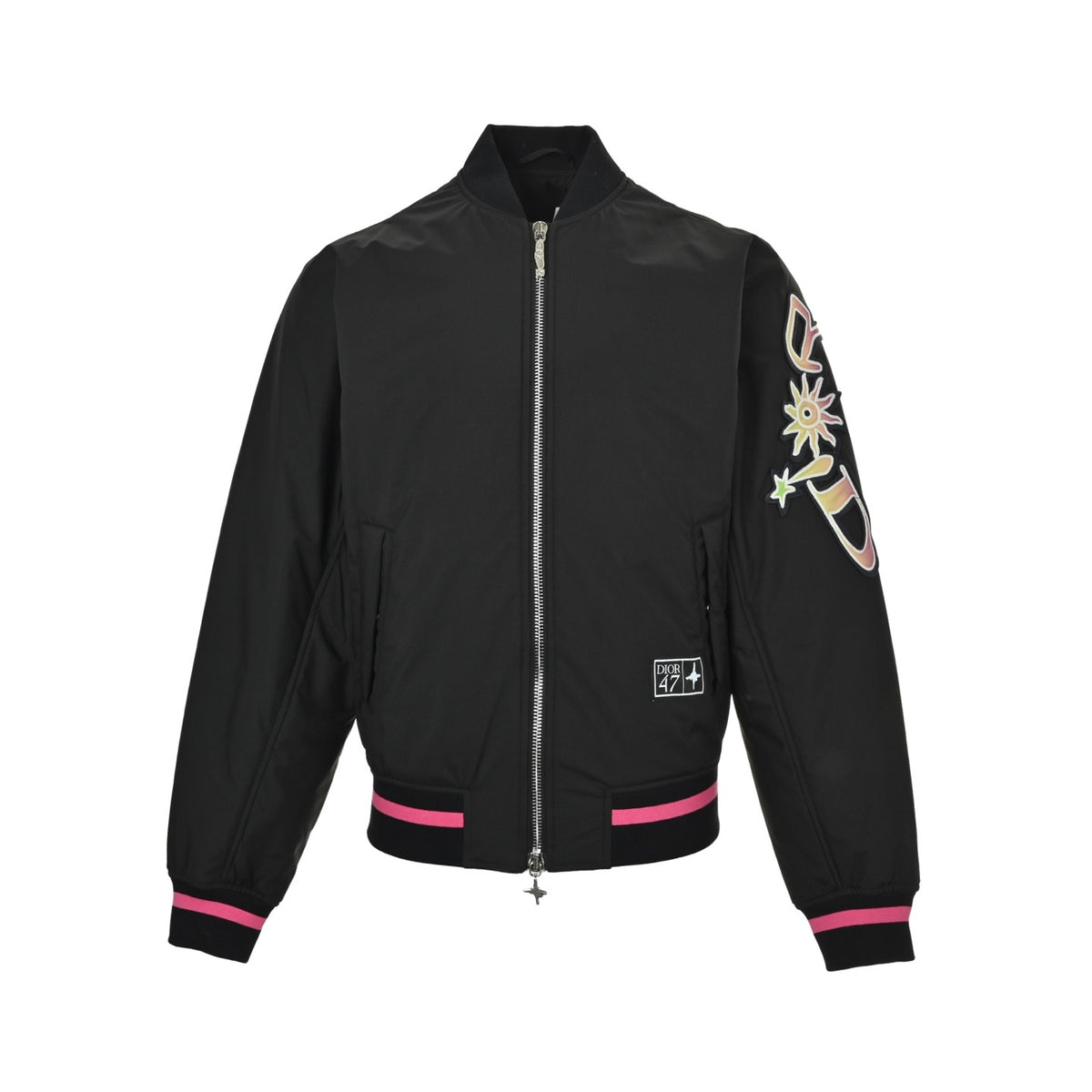 Dior No. 47 neon pink embroidered baseball jacket