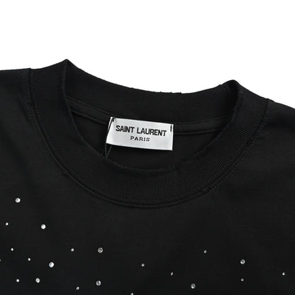 Saint Laurent ripped embroidery hot diamond short sleeves