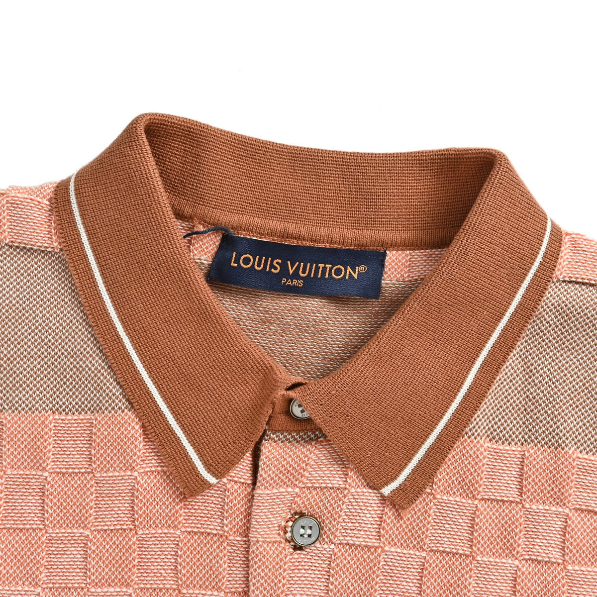 Louis Vuitton 26ss leather brand striped checkerboard knitted Polo short sleeves