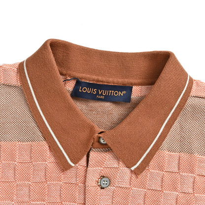 Louis Vuitton 26ss leather brand striped checkerboard knitted Polo short sleeves