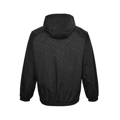 Fendi Double F all-over printed sleeves patchwork hooded thin coat